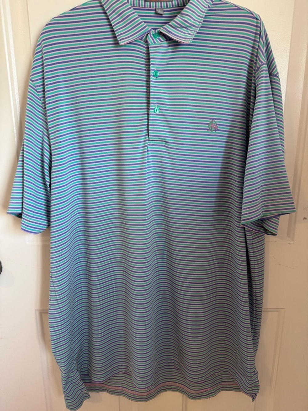 Peter Millar Polo Shirt Men's Large Short Sleeve Summer Comfort Green /Purple/Pi